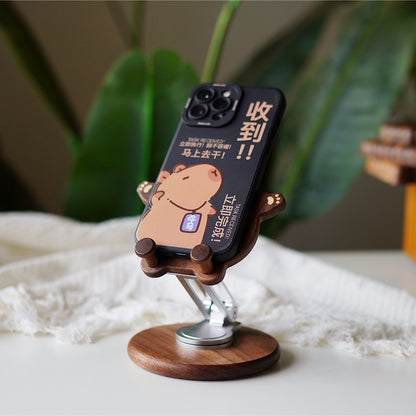Wooden phone stand holding smartphone Pipimu Tori
