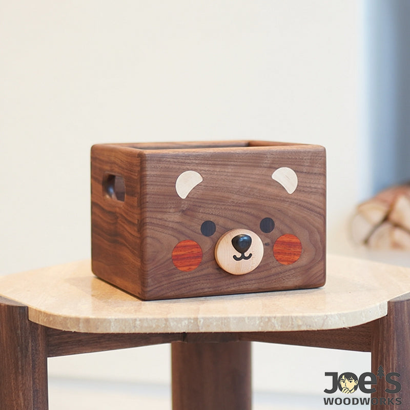 Pipimu Hako Bear hand-carved wooden storage box front view