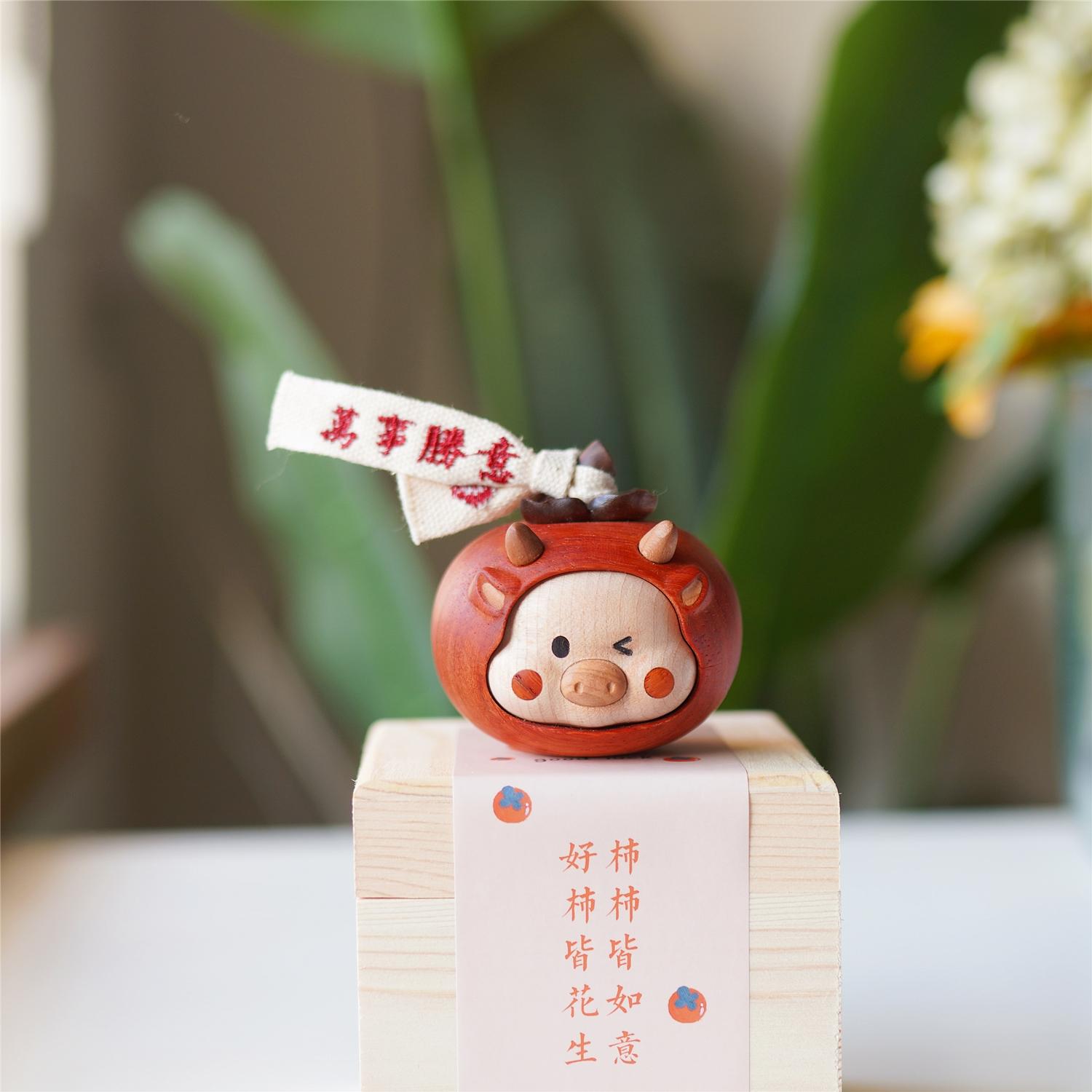 pipimu cow persimmon hand-painted wooden home accessory