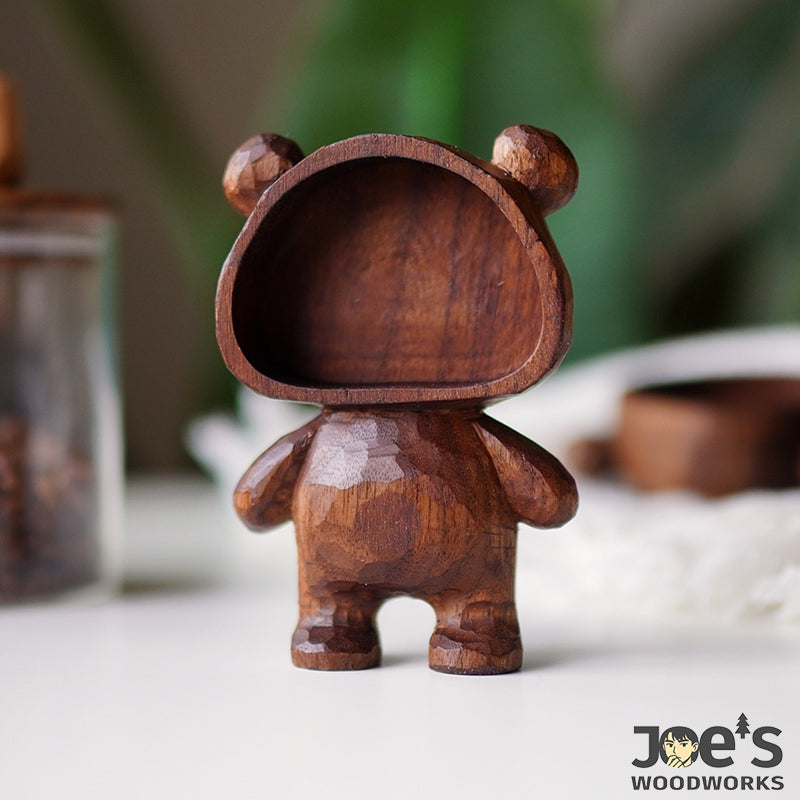 Pipimu Kapi Bear hand-carved wooden coffee scoop dish front view