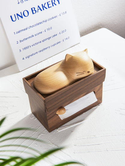 Pipimu Kitty Neko wooden cat tissue holder used as cute desk and home decor