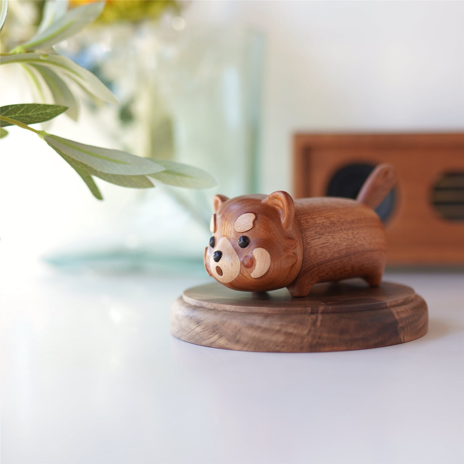 Wooden cat decor toothpick holder Poco displayed on wooden base