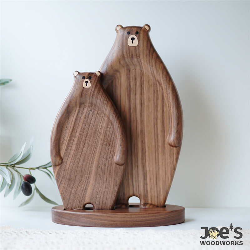 Pipimu Komi Bear wooden tray set front view with Papa and Baby bear designs