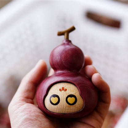Pipimu Lucky Gourd natural wood figurine handheld, small wooden desk decor