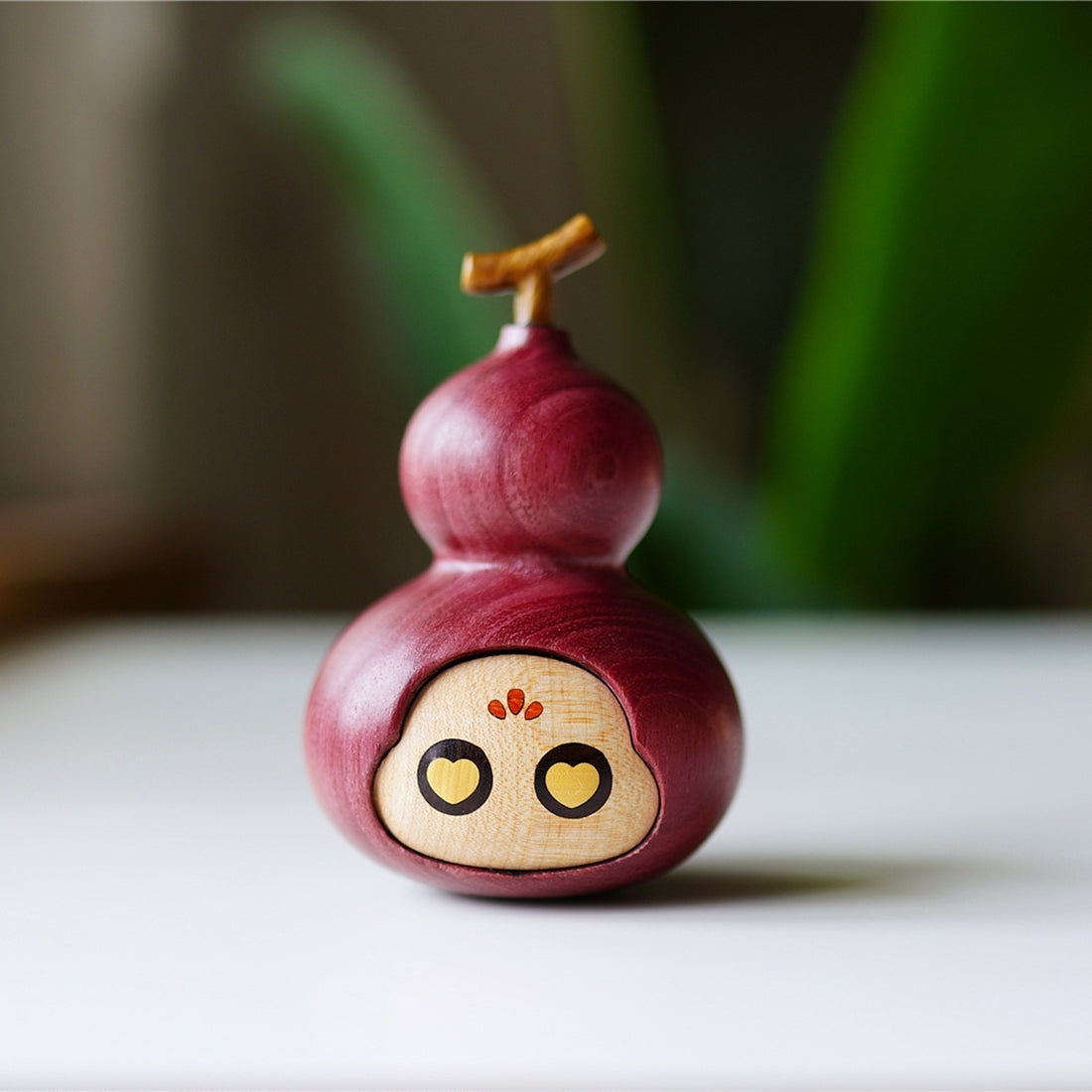 Pipimu Lucky Gourd handmade wooden figurine front view, natural wood decor
