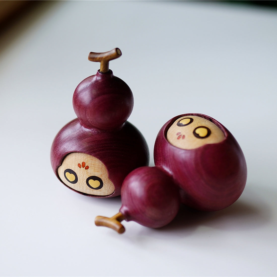 Pipimu Lucky Gourd wooden figurines, handmade good luck charms in natural wood