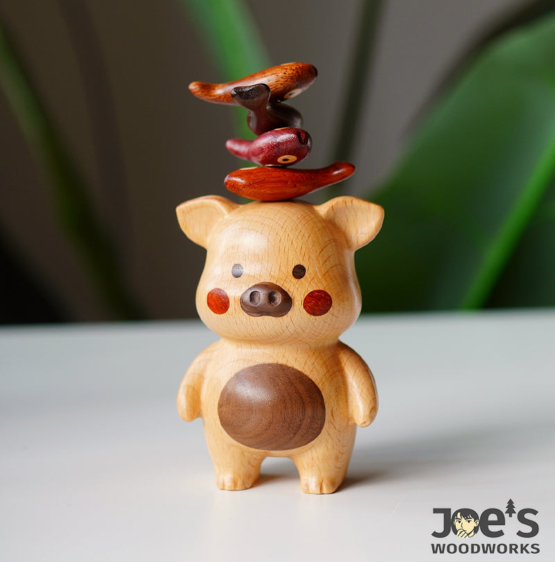 Pipimu handcrafted wooden pig figurine – unique wood decor full of warmth