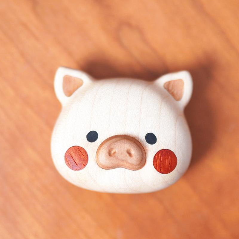 Pipimu Piggy Family Poko – handmade wooden pig keychain with rosy cheeks