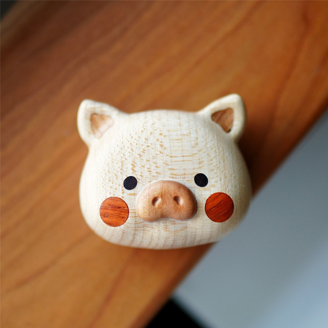Piggy Nunu refrigerator magnet with rosy cheeks, wooden handmade piggy gift