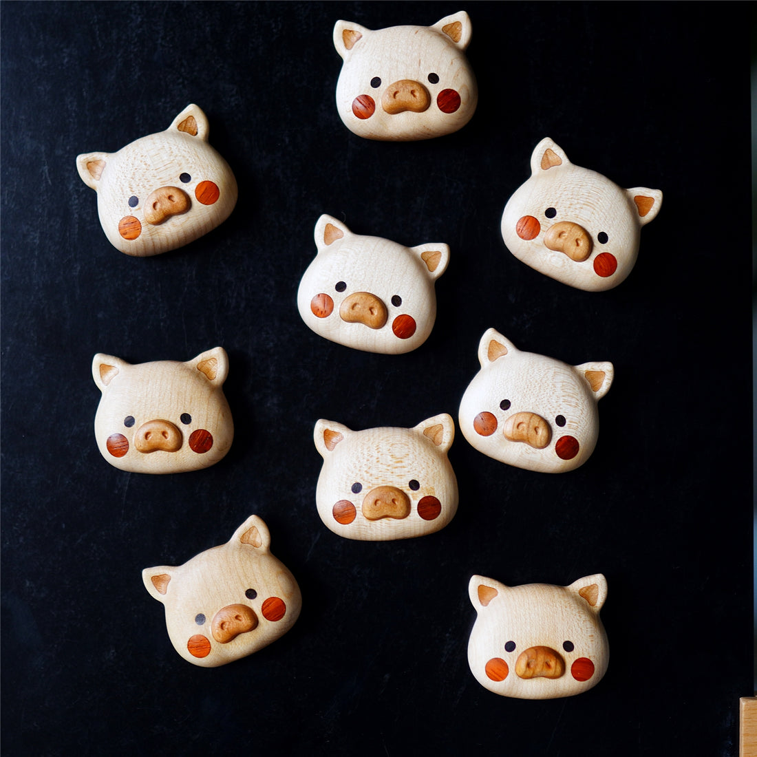 Pipimu Piggy Nunu wooden fridge magnet, cute handmade pig head decoration