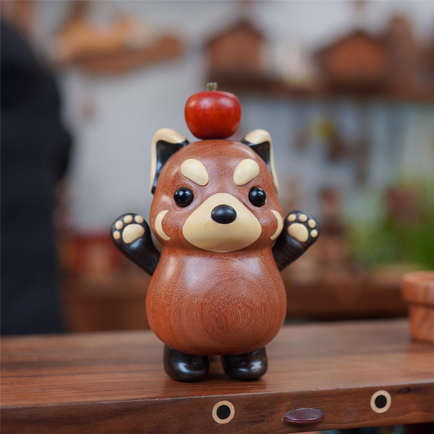 pipimu creative wooden panda figurine with apple detail