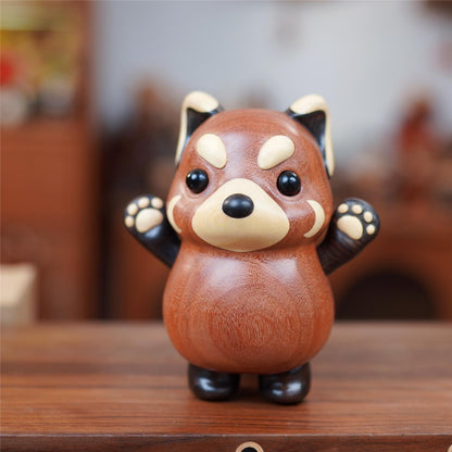 Cute pipimu red panda wooden figurine front view