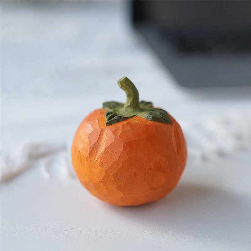 Main image: Pipimu Sunny Persimmon wood decor, hand-carved solid beech fruit ornament