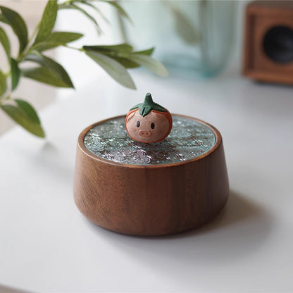 Pipimu Surprise Box with piggy persimmon wooden figurine lid
