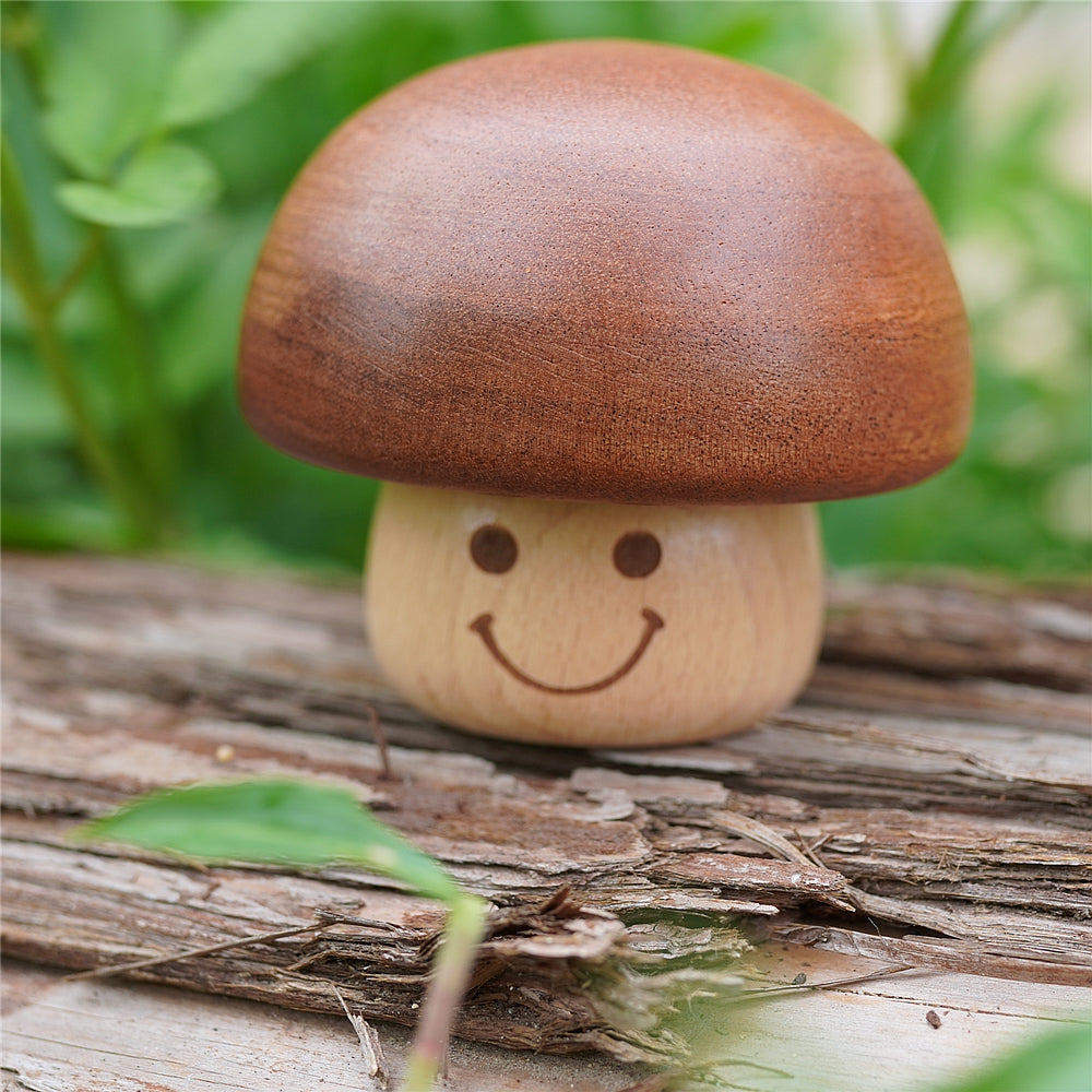 Wooden mushroom music box handcrafted from beech and sapele wood