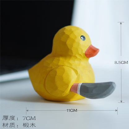 Size chart of wooden yellow duck with knife (11×7×8.5cm)