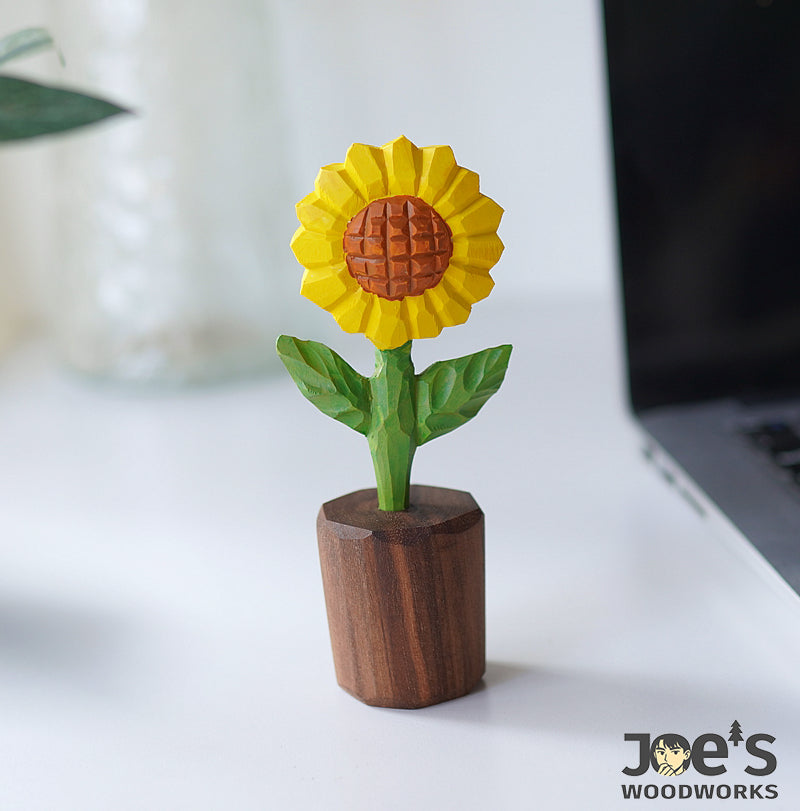 SunnyBloom hand-carved wooden sunflower decor by Joeswoodworks on desktop