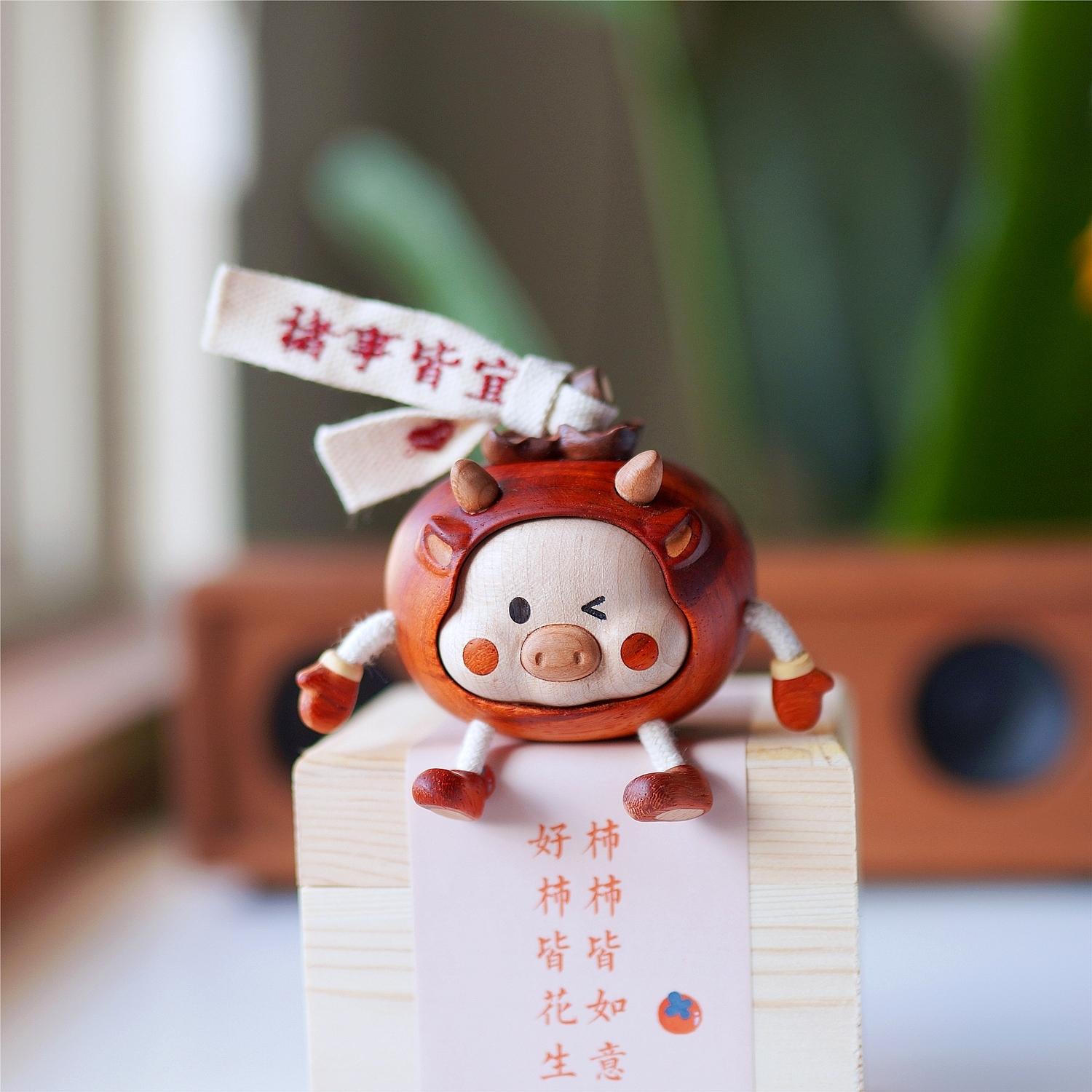winking cow persimmon wooden miniature collectible