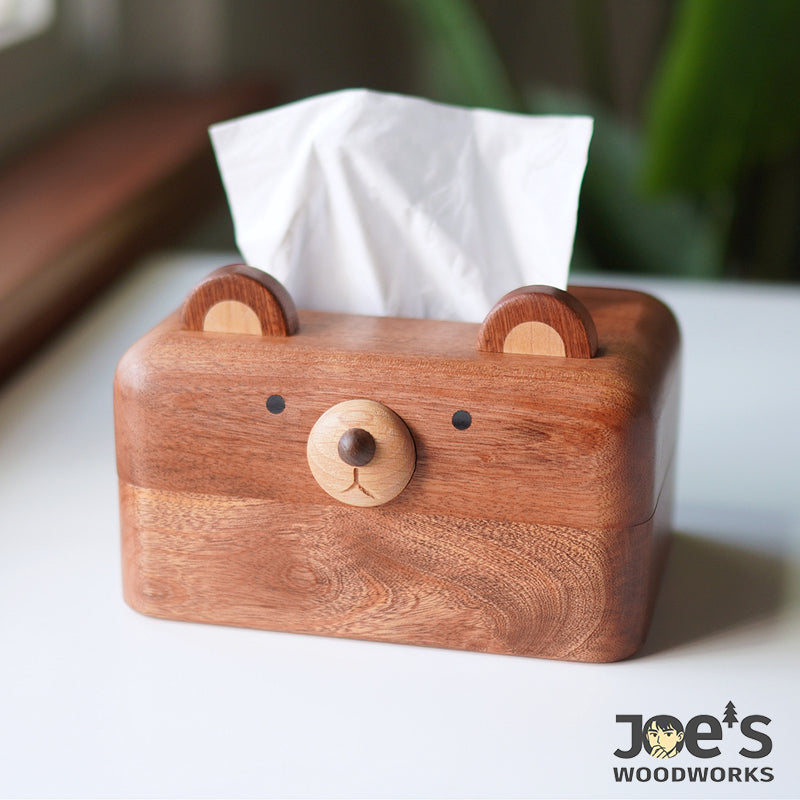 Bear tissue box with tissue paper inserted, ready for daily use