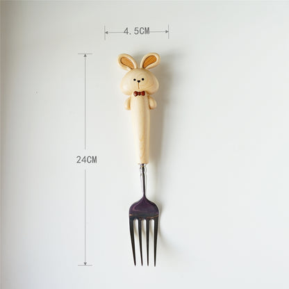 Long wooden bunny fork size – 316 stainless steel fork for kids