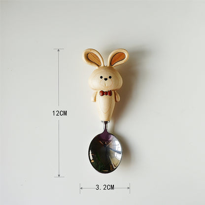 Short wooden bunny spoon size – 316 stainless steel fork for kids