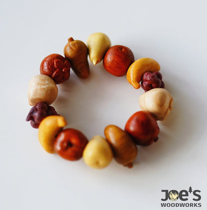 Round wooden fruit charm bracelet with mixed color beads